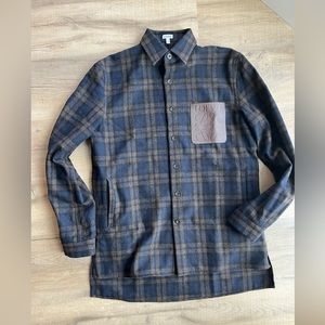 Men’s Loewe Plaid Flannel Shirt with Leather Anagram Logo Pocket